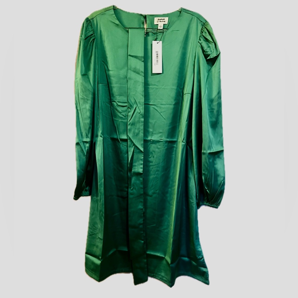 Small The Drop @shopdandy Emerald Green Belted Silky Stretch Dress - Picture 5 of 7